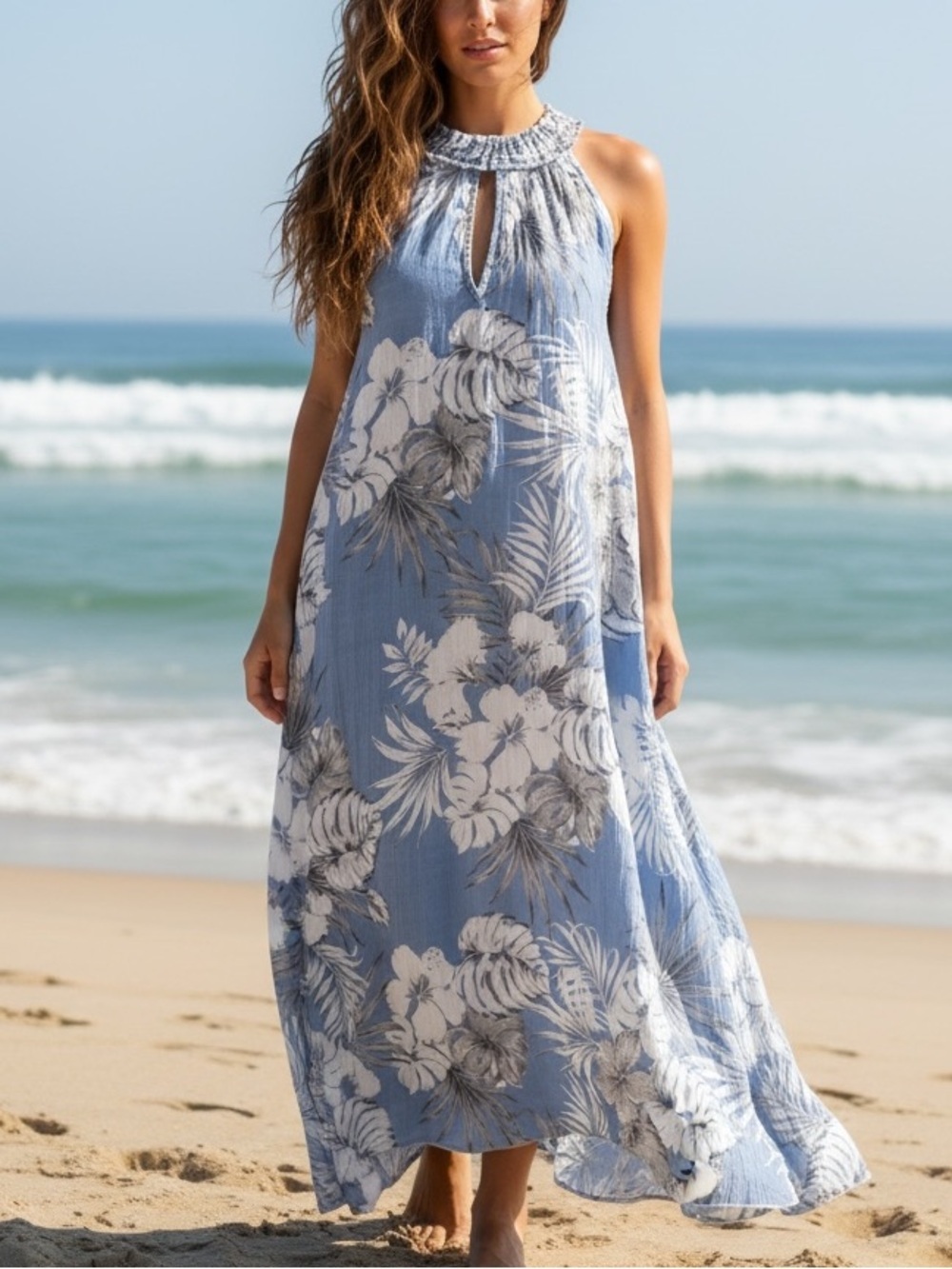 Mlle Gabrielle Elegant Blue Floral Maxi Dress